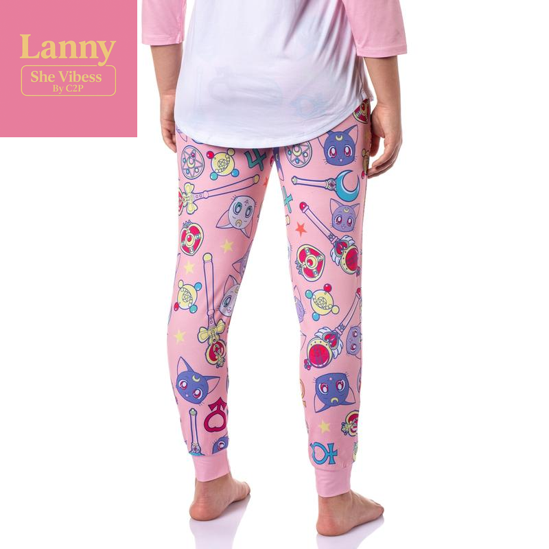 Sailor Moon Pajamas Women'S Character Poster Raglan Shirt and Jogger Pants Pajama Set