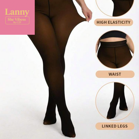 Women Fleece Lined Leggings Sheer Fake Translucent Pantyhose Thermal High Waisted Footed Opaque Tights