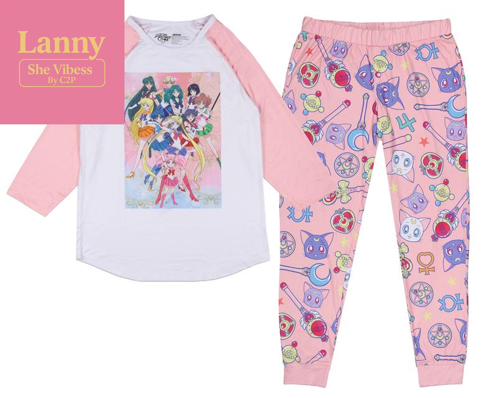 Sailor Moon Pajamas Women'S Character Poster Raglan Shirt and Jogger Pants Pajama Set