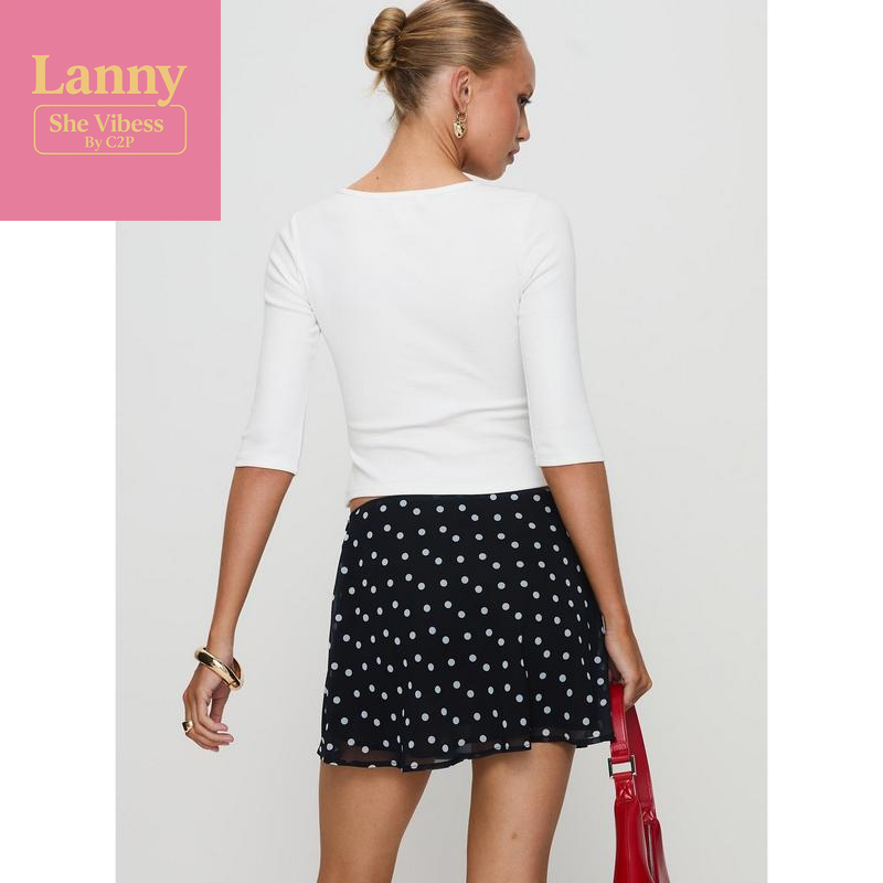 Dapple Bias Mini Skirt Black Polka Dot