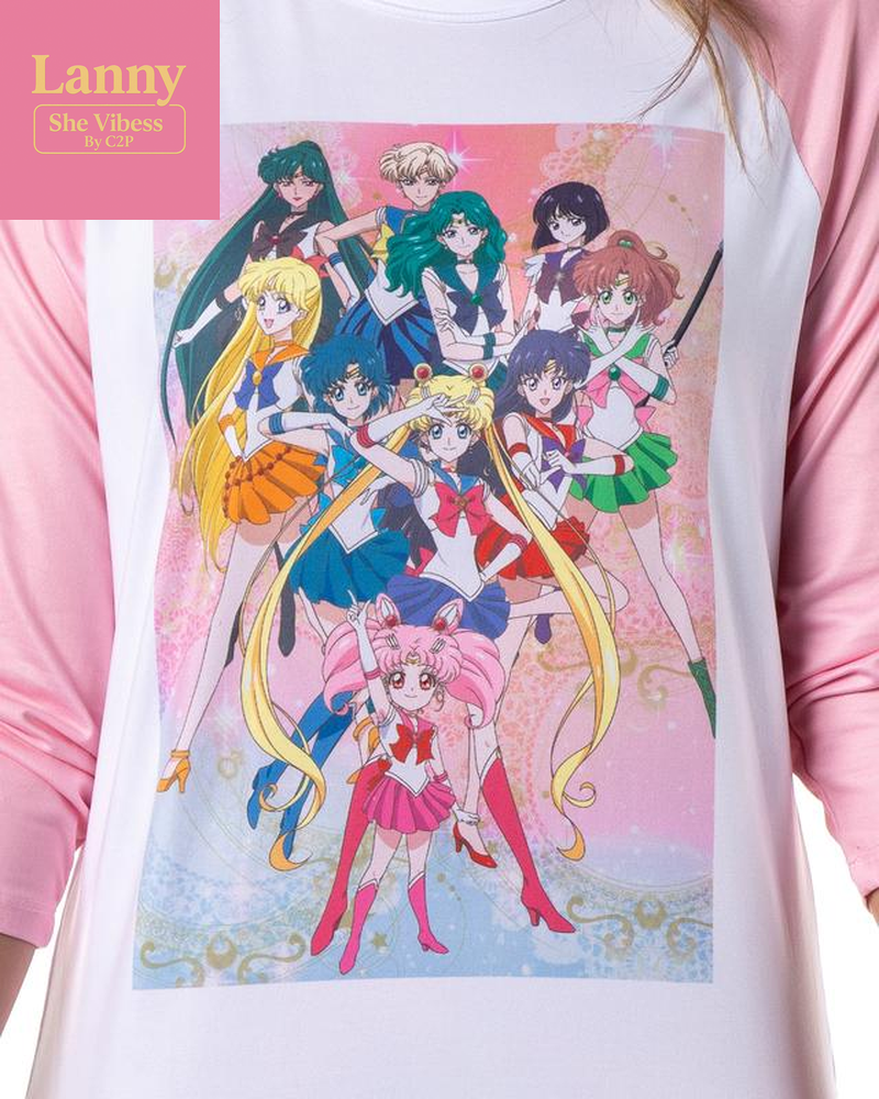 Sailor Moon Pajamas Women'S Character Poster Raglan Shirt and Jogger Pants Pajama Set