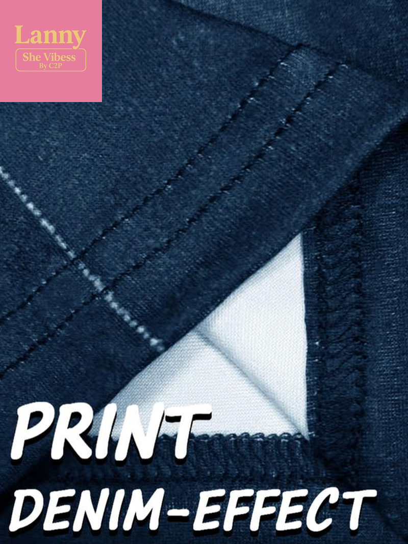 Women'S Imitation Denim Skinny Pants, Denim Print Design, Stylish Comfortable Fit for Everyday Wear