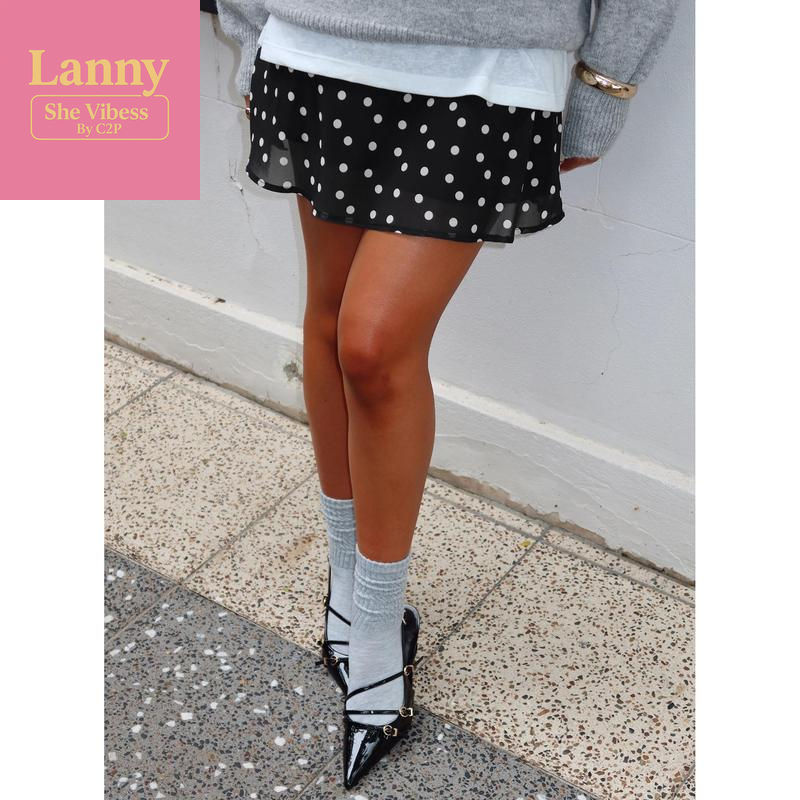 Dapple Bias Mini Skirt Black Polka Dot