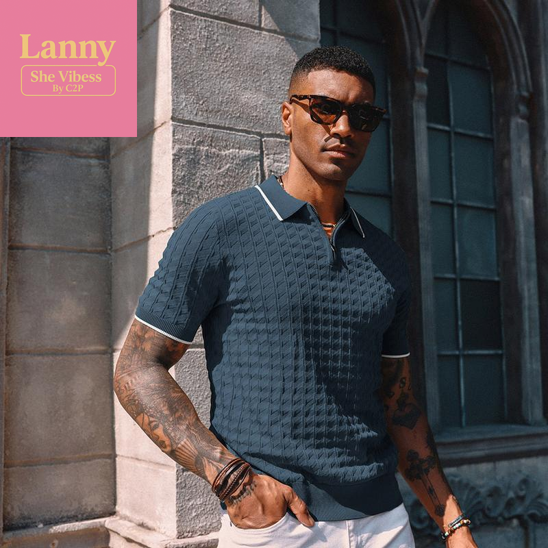 PJ PAUL JONES Men'S Knit Polo Shirts Short Sleeve Quarter Zip Polo Shirt