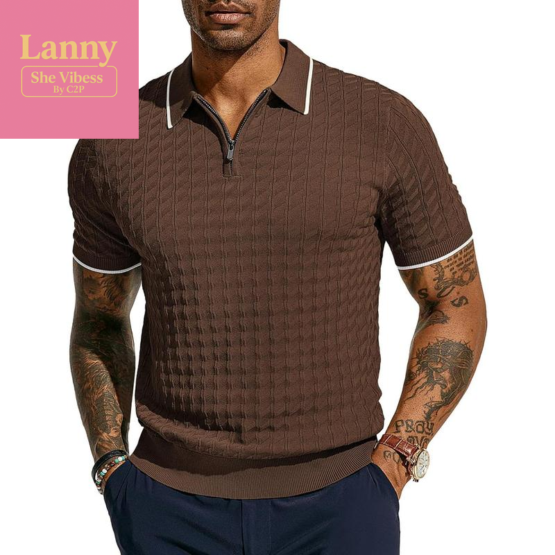 PJ PAUL JONES Men'S Knit Polo Shirts Short Sleeve Quarter Zip Polo Shirt