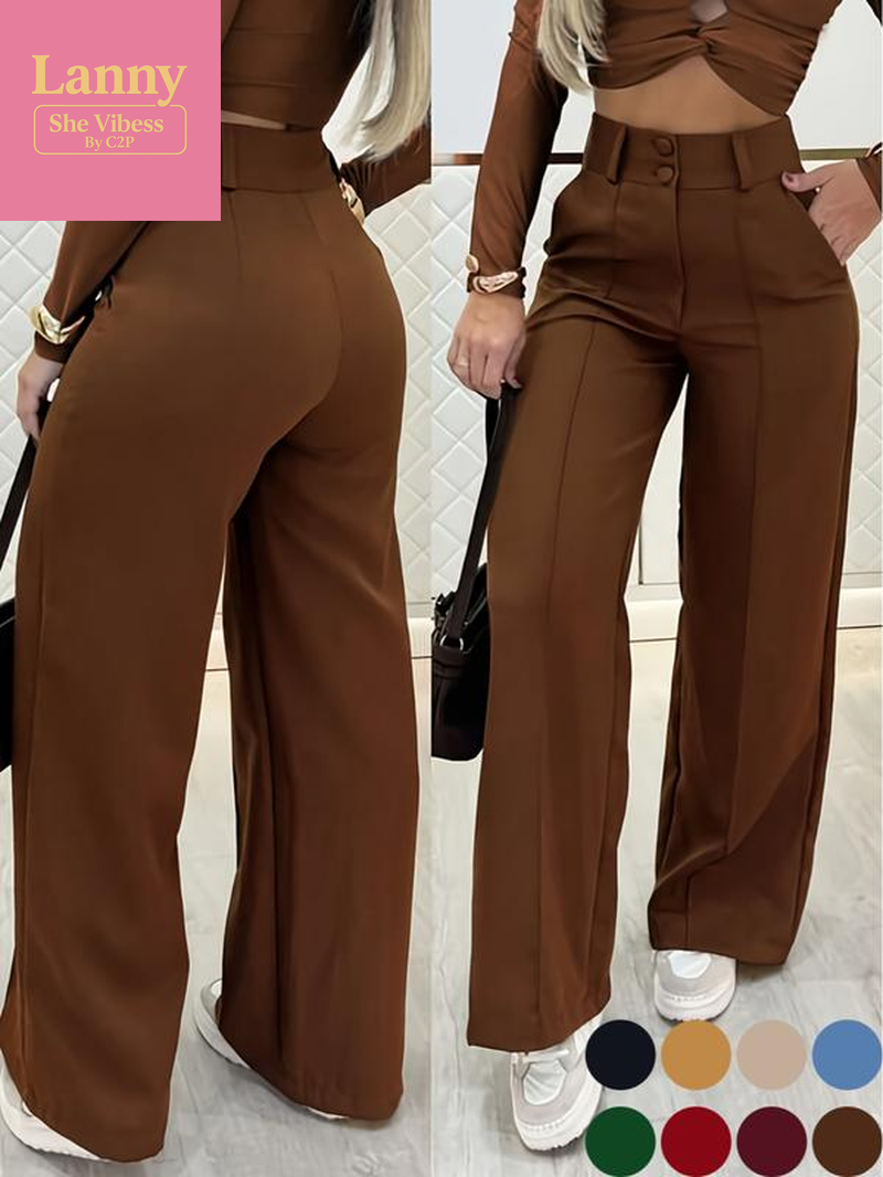 Women'S Simple Wide-Leg Pants with Double Button Front, Versatile Commuter Essential Single Piece, Stylish Office Wear