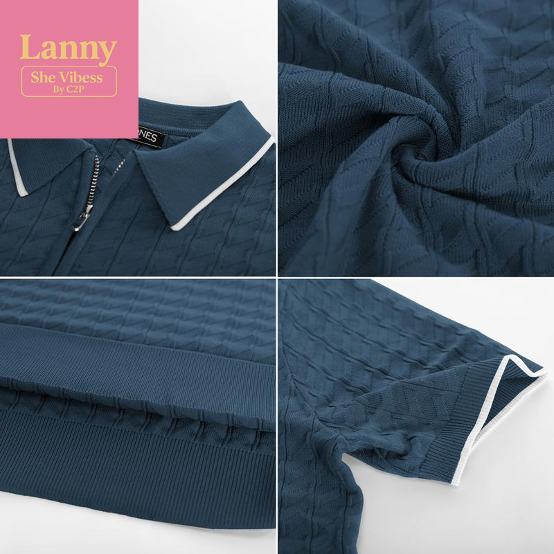 PJ PAUL JONES Men'S Knit Polo Shirts Short Sleeve Quarter Zip Polo Shirt