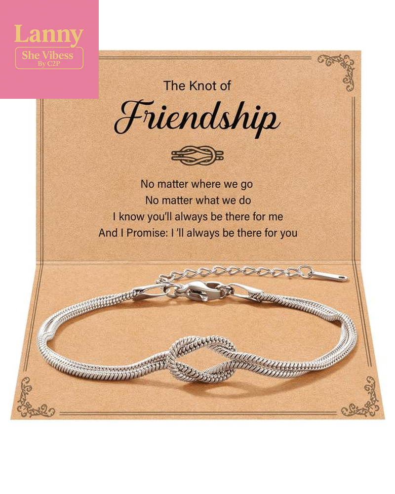 Love Knot Friendship Bracelets 316L Stainless Steel Best Friend Birthday Mothers Day Christmas Jewelry Gifts for Women BFF Bestie, Inspirational Message Card Gift
