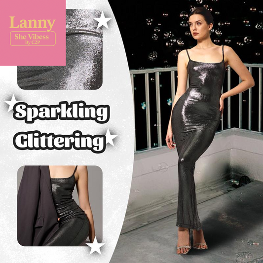 Maxi Shining Black Bodycon Sexy Dress for Women, Formal Long Sun Dresses Regular & plus Size Dressy, Sparkling Curvy Outfits Basic Birthday Womenswear