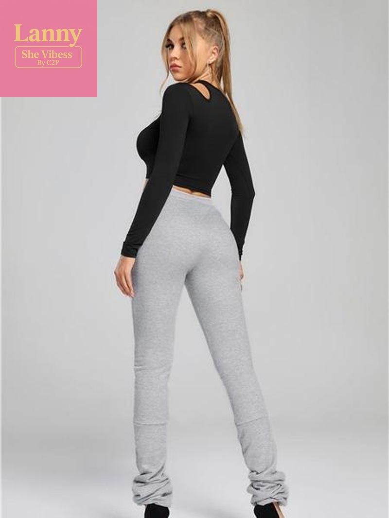 Solid Color Extra Long Ruched Bottom Tight Casual Pant Legging Comfort Womenswear Fabric Spandex Warm Pants Trendy Trouser