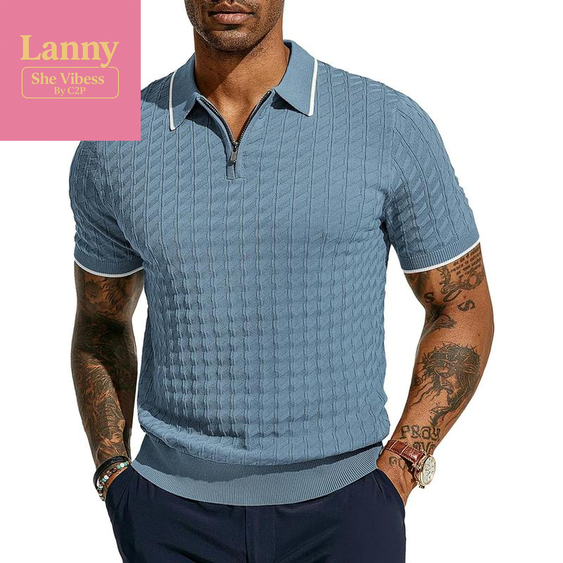 PJ PAUL JONES Men'S Knit Polo Shirts Short Sleeve Quarter Zip Polo Shirt