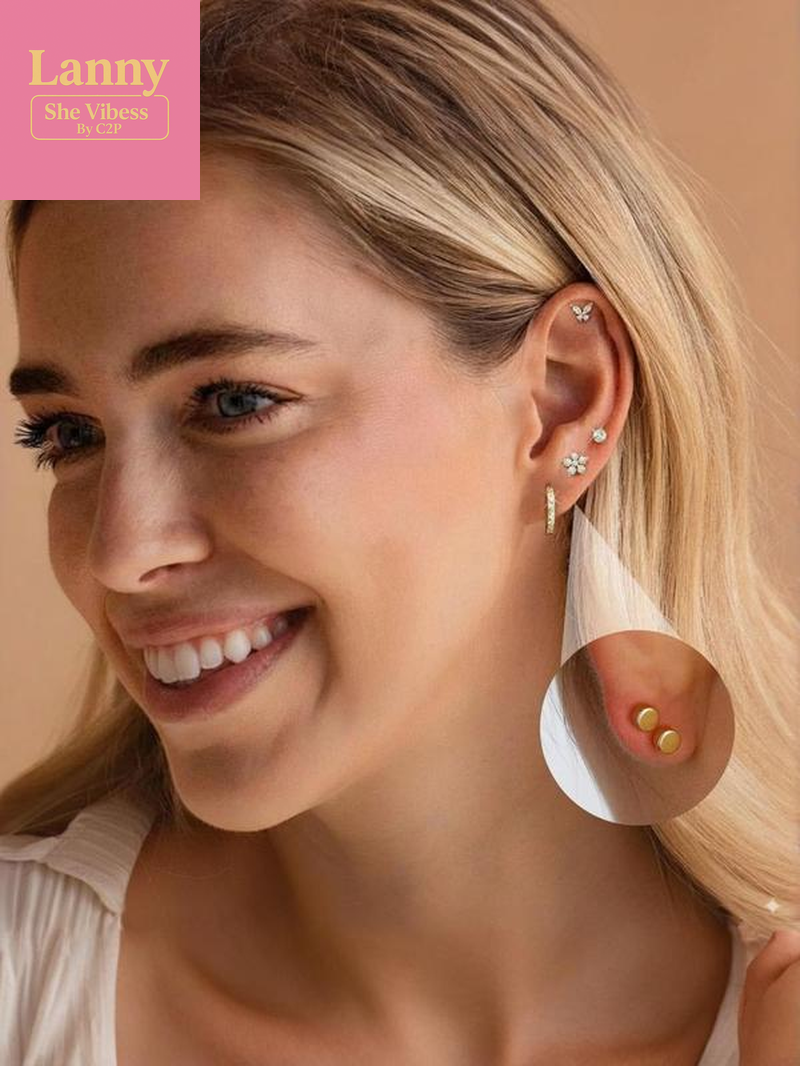 12 Pairs Hypoallergenic Earrings for Sensitive Ears 14K Gold Plated Stainless Steel Flat Back Stud & Hoop Set - Cartilage, Helix, Multiple Piercing Jewelry Gift for Women Men (Christmas Gift🎄) Studs Earrings