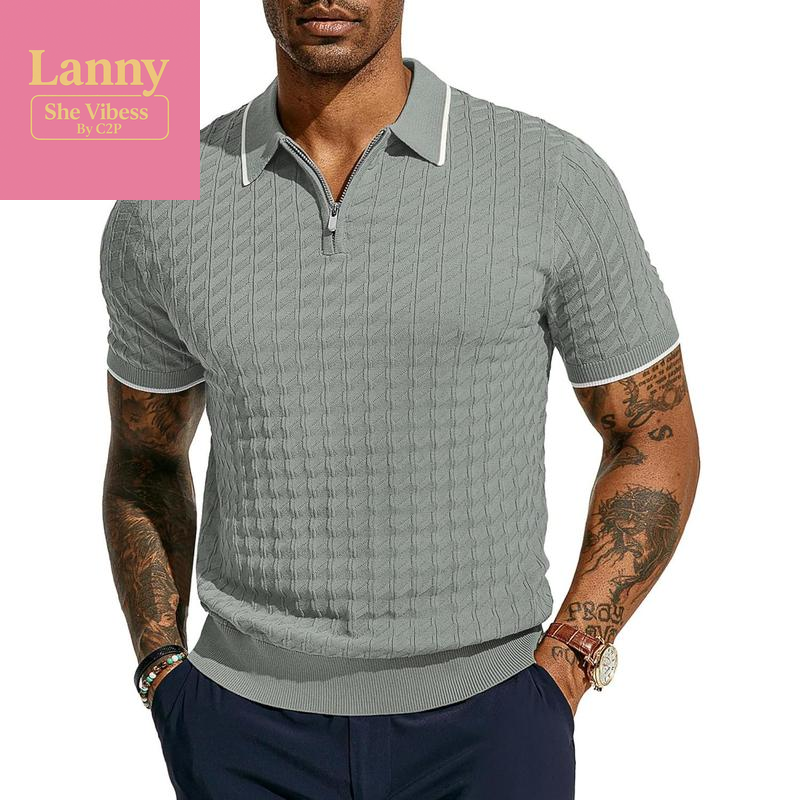 PJ PAUL JONES Men'S Knit Polo Shirts Short Sleeve Quarter Zip Polo Shirt