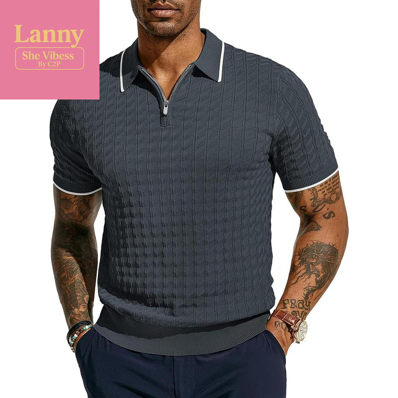 PJ PAUL JONES Men'S Knit Polo Shirts Short Sleeve Quarter Zip Polo Shirt