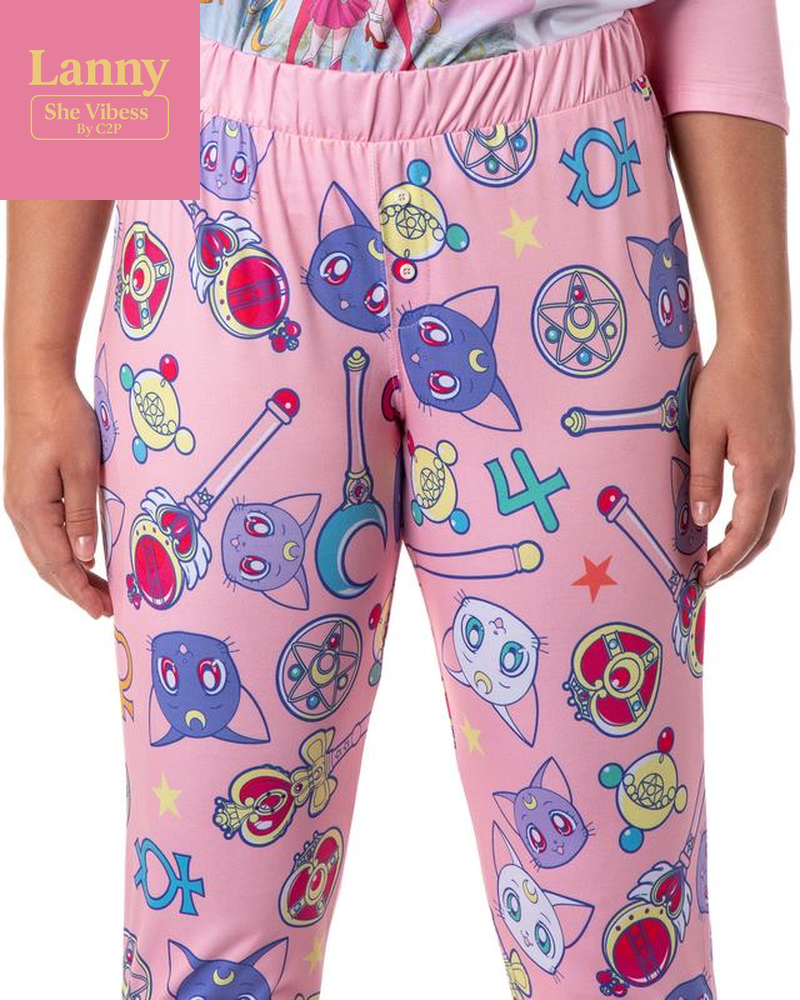 Sailor Moon Pajamas Women'S Character Poster Raglan Shirt and Jogger Pants Pajama Set