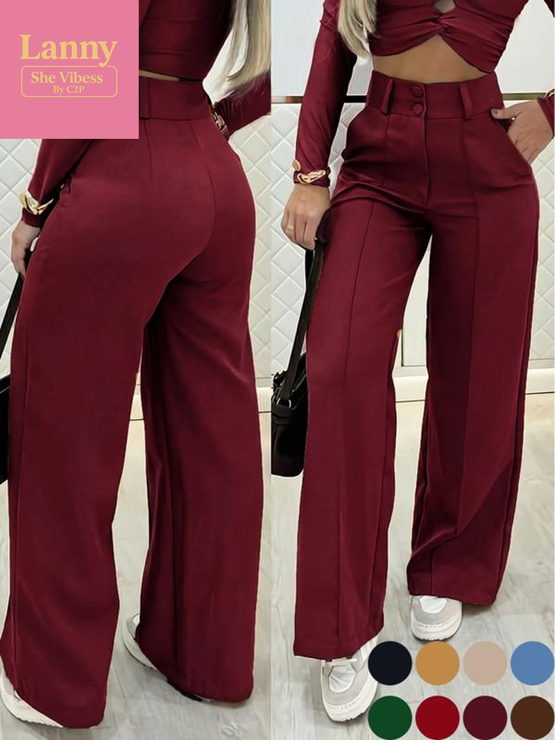 Women'S Simple Wide-Leg Pants with Double Button Front, Versatile Commuter Essential Single Piece, Stylish Office Wear