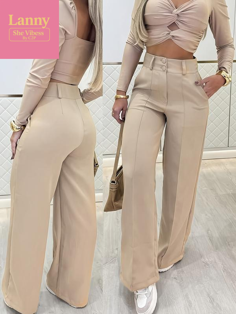 Women'S Simple Wide-Leg Pants with Double Button Front, Versatile Commuter Essential Single Piece, Stylish Office Wear