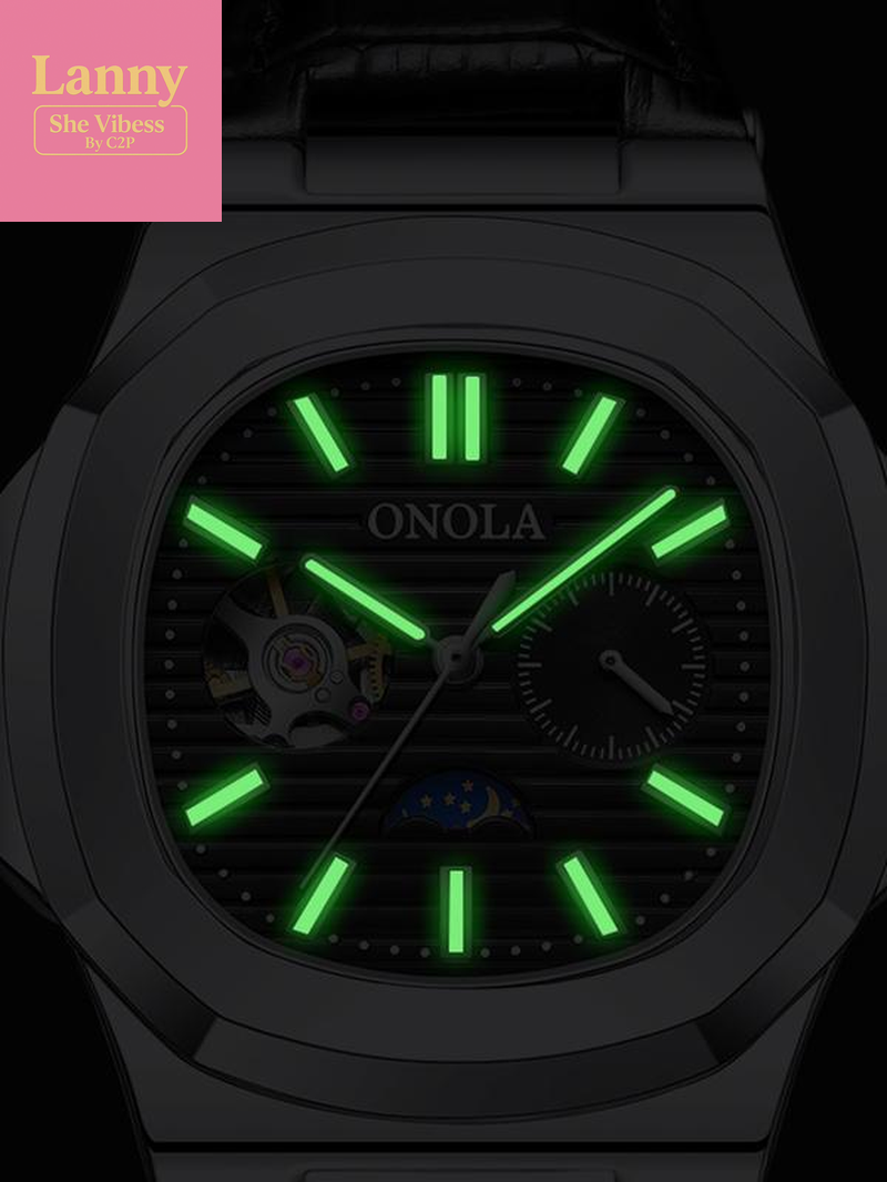 Onola Men'S Fashion Business Mechanical Watch, Hollow Out Tourbillon Design, Automatic Wind-Up, 3Atm Water Resistant, Perfect Christmas Gift