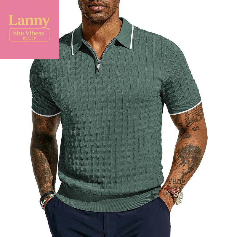 PJ PAUL JONES Men'S Knit Polo Shirts Short Sleeve Quarter Zip Polo Shirt