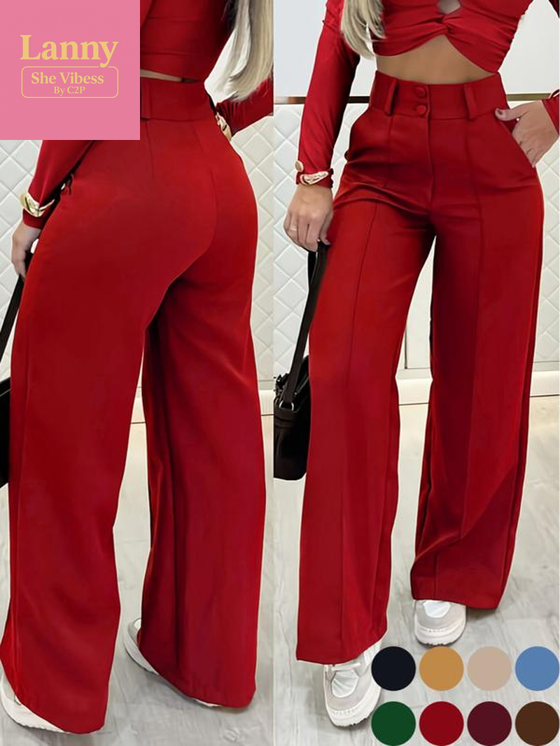 Women'S Simple Wide-Leg Pants with Double Button Front, Versatile Commuter Essential Single Piece, Stylish Office Wear