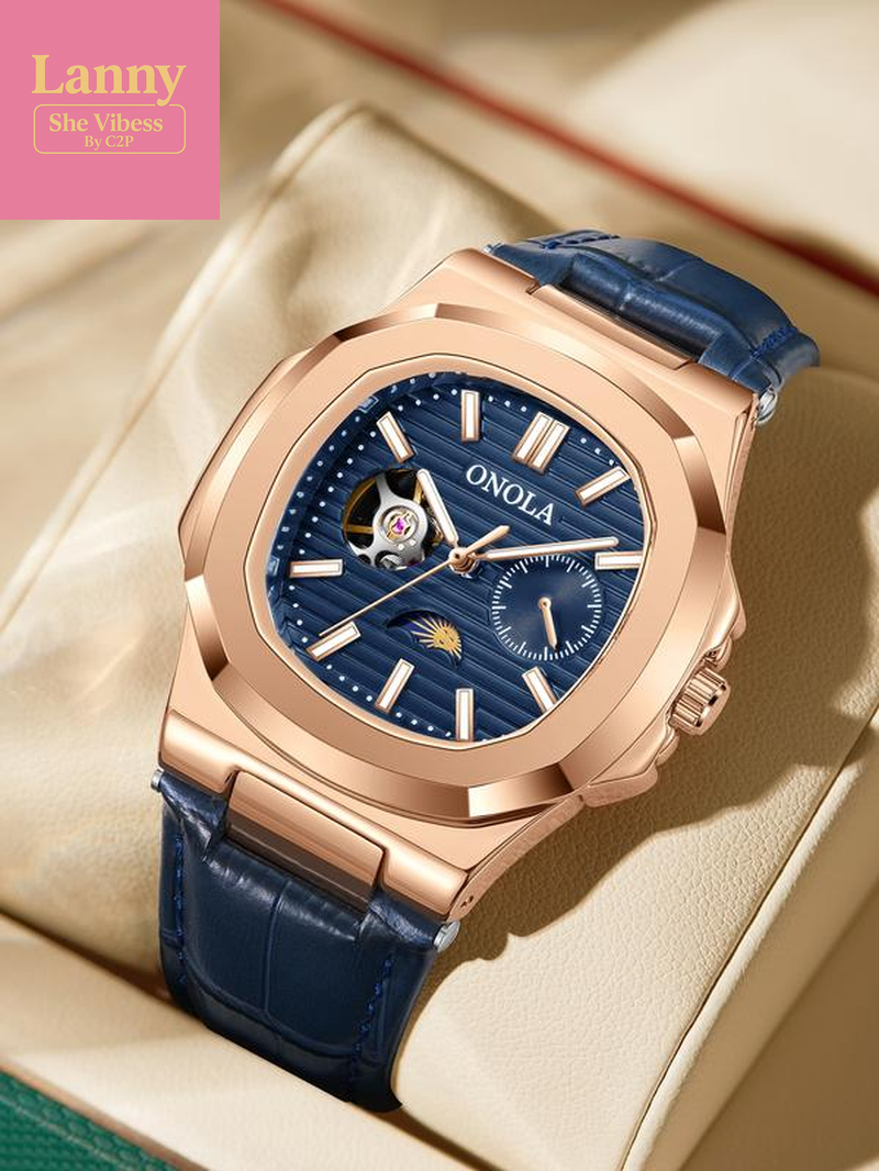 Onola Men'S Fashion Business Mechanical Watch, Hollow Out Tourbillon Design, Automatic Wind-Up, 3Atm Water Resistant, Perfect Christmas Gift